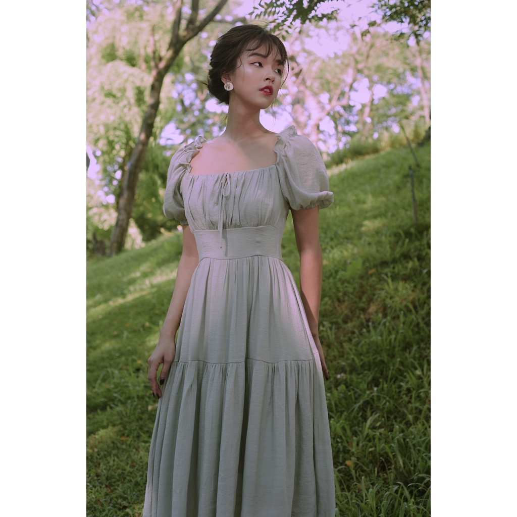 Váy Leena Dress Trễ Vai Nàng Thơ Xanh mint_mainichi, form Xoè