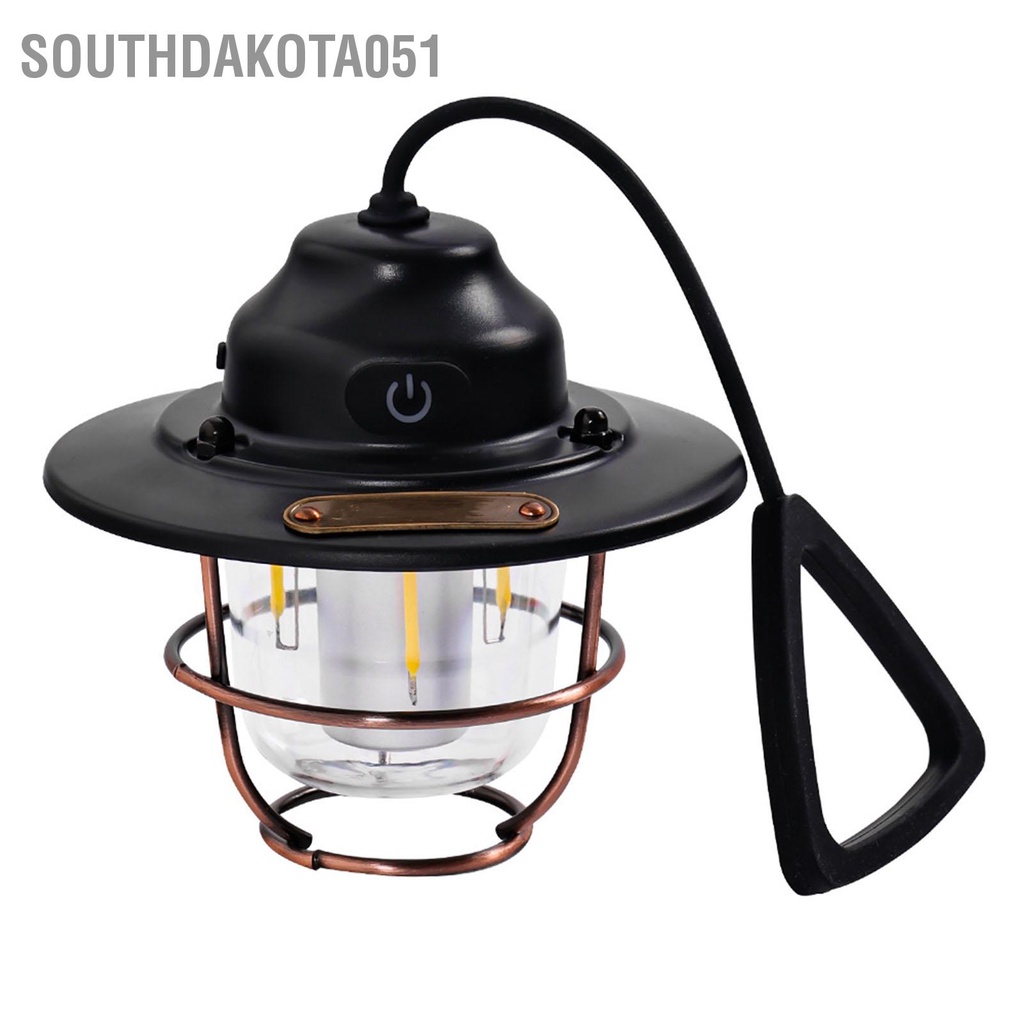 [Hàng Sẵn] Đèn LED cắm trại sạc USB di động retro dã ngoại ngoài trời màu đen【Southdakota051】