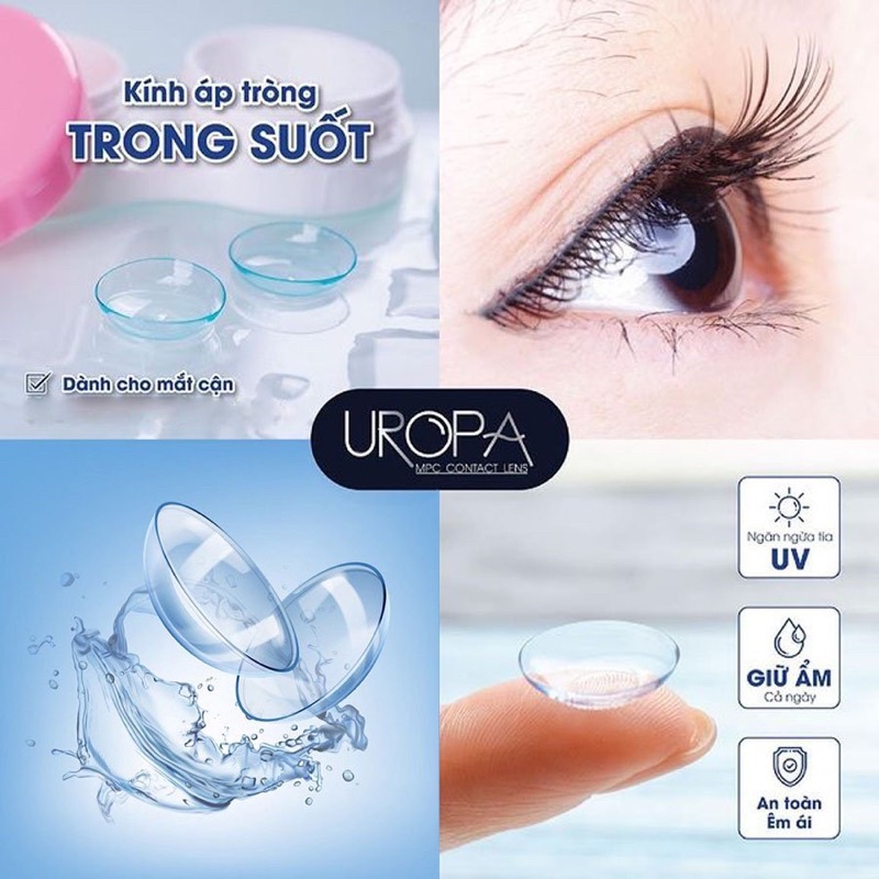 Kính áp tròng cận 1-10 độ đeo được 24h/ngày UROPA LENS (trong suốt, hạn dùng 6 tháng)