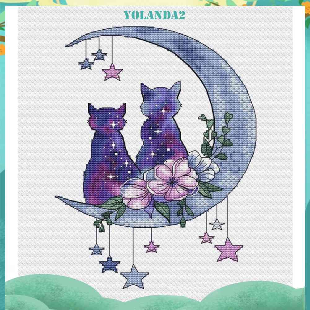 Bộ Tranh Thêu Chữ Thập DIY Hình Mèo Và Mặt Trăng 11CT Yolanda2