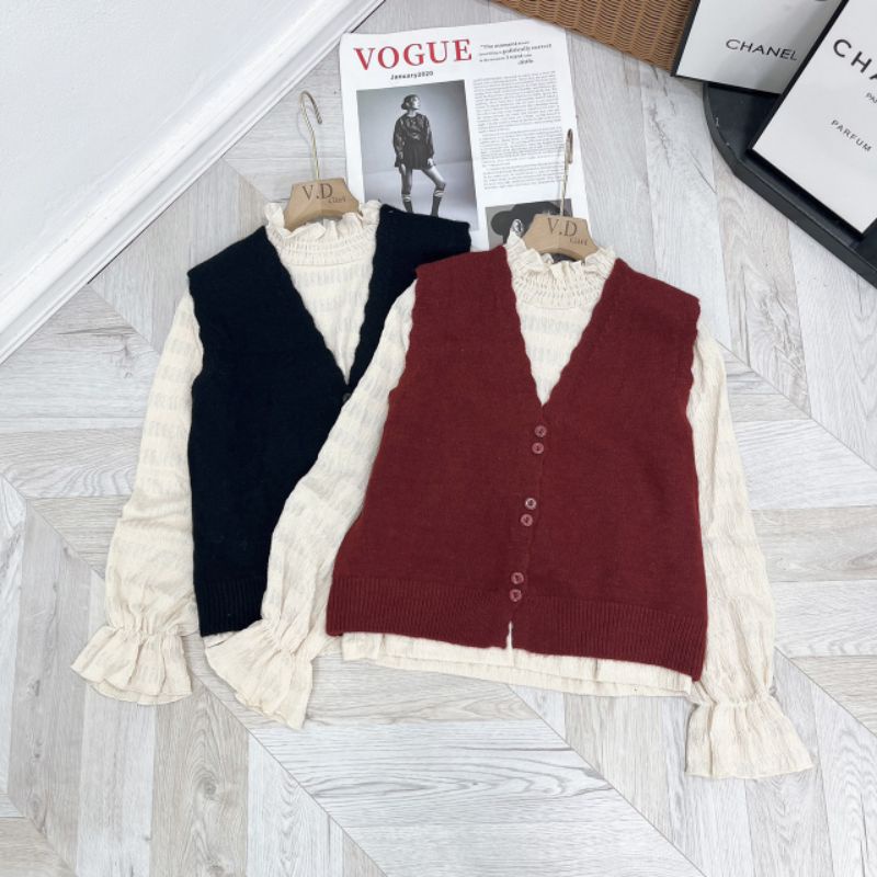 Sét áo sơmi cổ chun + áo gile len hàng QCL1