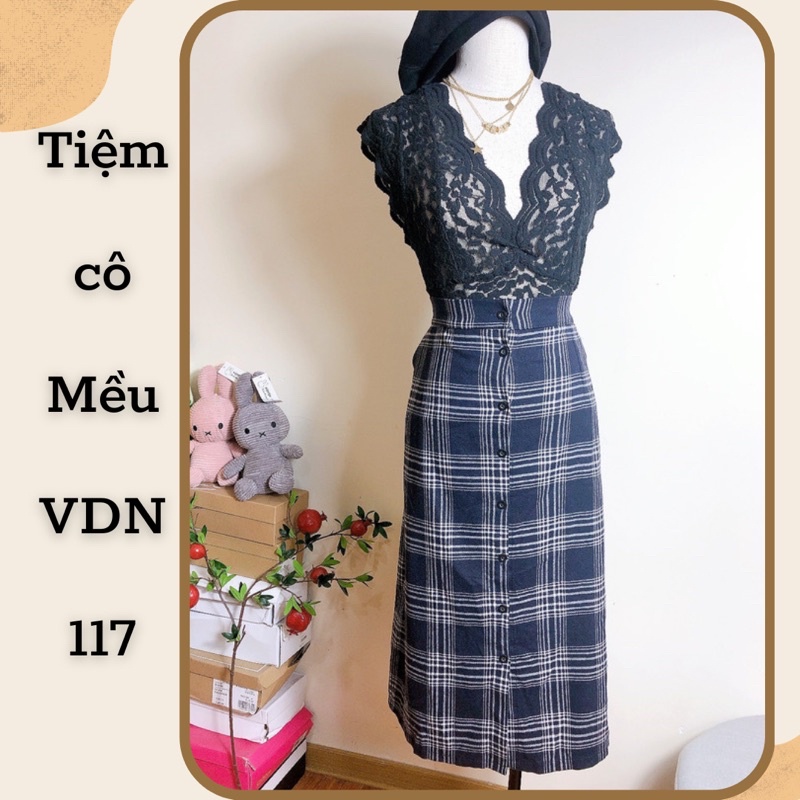 Chân váy dạ kẻ caro, dáng xuông -117