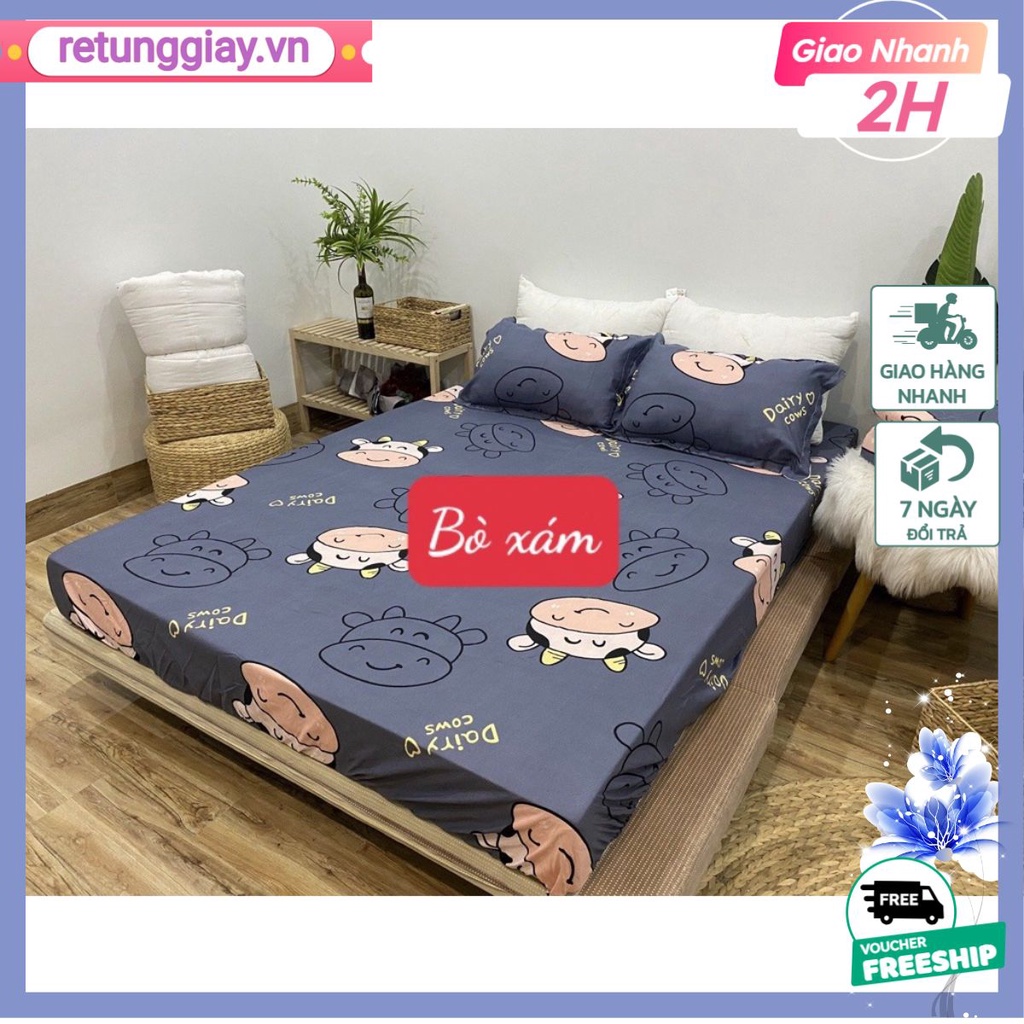 Ga trải giường bo chun 1M6X2M,1M8X2M,2MX2M2,Vải cotton poly,chọn nhiều mẫu[bò xám]