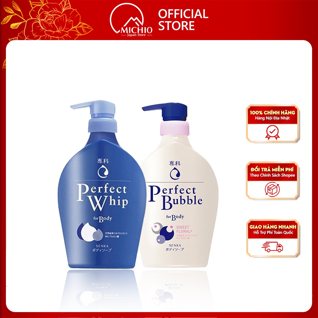 Sữa tắm dưỡng ẩm hương hoa tươi mát Senka Perfect Bubble for Body Floral Plus 500ml