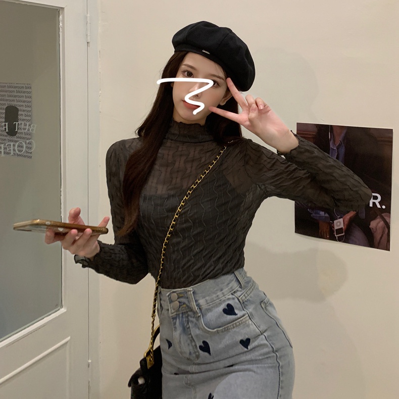 Porozi Áo Khoác Cổ Cao Phối Ren Thời Trang Hàn Quốc Cho Nữ