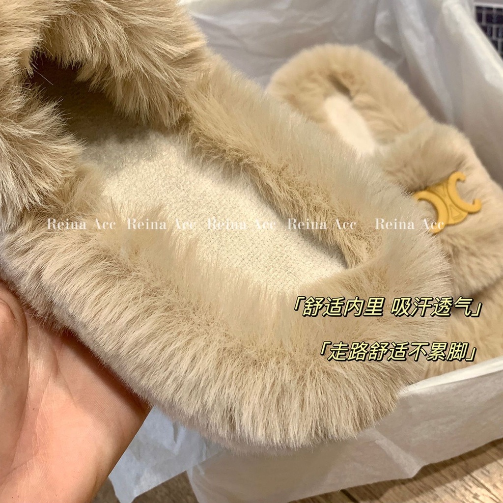 Dép lê lông vũ Khải Hoàn Môn cho nữ đi bên ngoài giày dép bông sang trọng cho gia đình tăng chiều cao đế dày thu đông dễ phối mẫu mới 2022