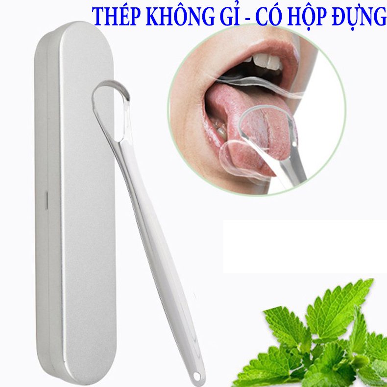 Cạo lưỡi, Dụng cụ vệ sinh lưỡi inox cao cấp kèm hộp - Giúp loại bỏ vi khuẩn, giảm hôi miệng, tăng vị giác . Dụng cụ cạo