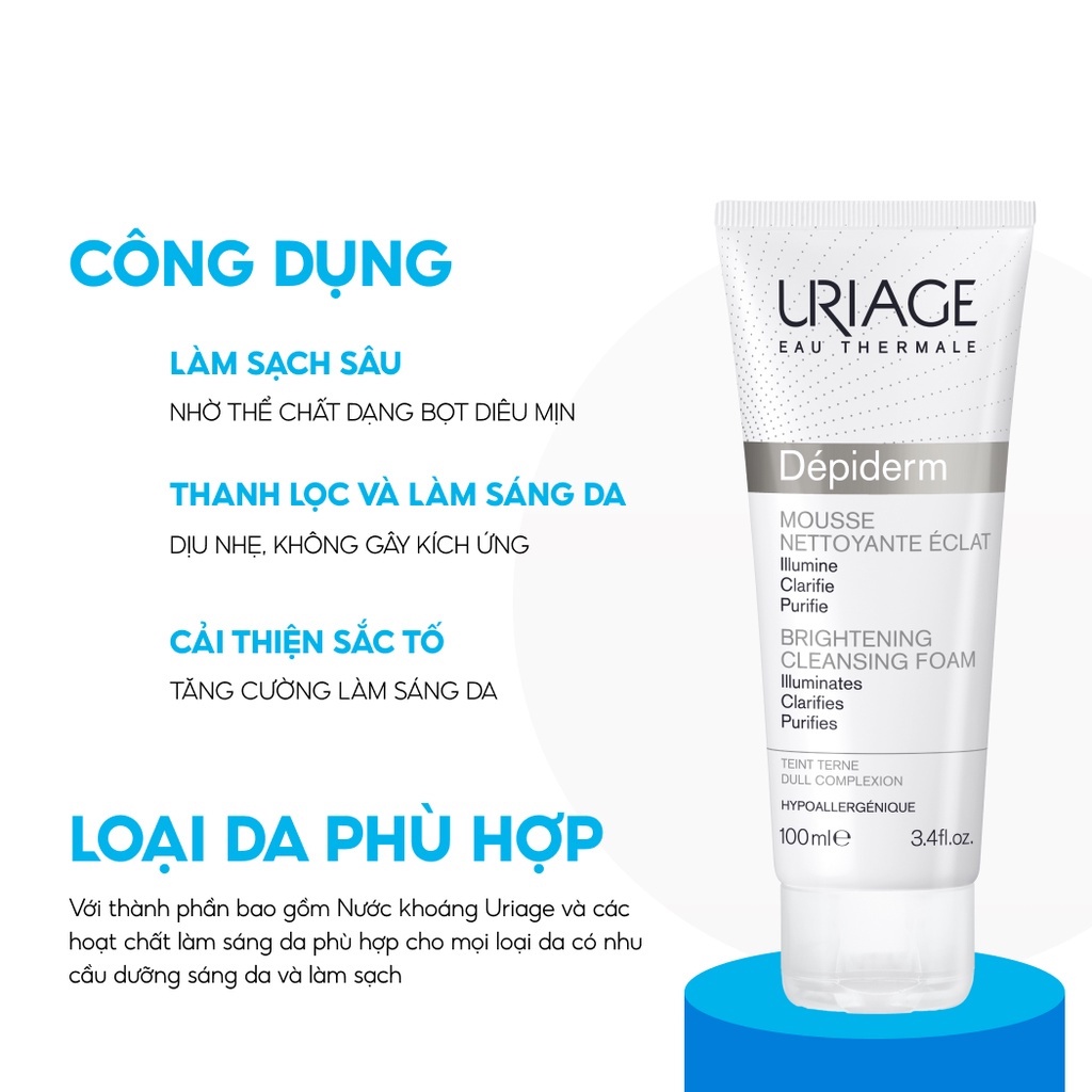 Sữa rửa mặt dạng bọt làm sáng da URIAGE DÉPIDERM MOUSSE NETTOYANTE ÉCLAT 100ml