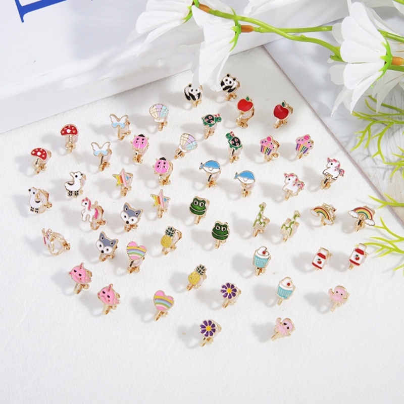 Bộ 24 Đôi Khuyên Tai Dạng Kẹp Hình Động Vật Không Cần Khoan Lỗ Cho Nữ