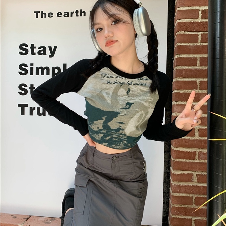 Áo thun croptop SUXI tay dài cổ tròn thời trang mùa thu quyến rũ cho nữ