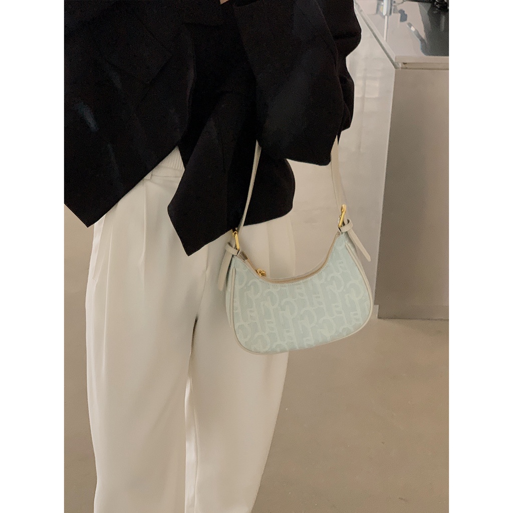 Túi Xách Đeo Dưới Cánh Tay Chất Liệu Denim Thêu Họa Tiết Kiểu Retro