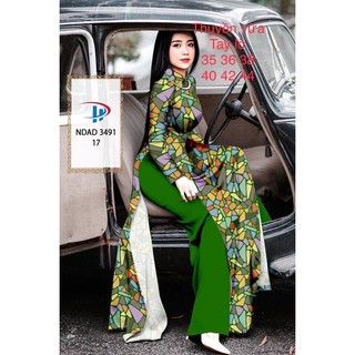 Áo dài lập thể xanh lá hàng may sẵn cổ thuyền nhỏ tay lỡ-ảnh thật 100%