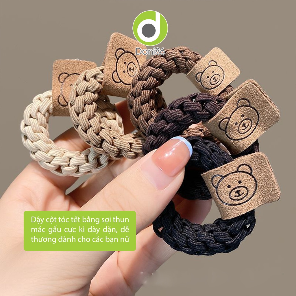 Thun cột tóc tết bằng sợi thun mác gấu bằng da siêu dễ thương - Doni - DOPK296
