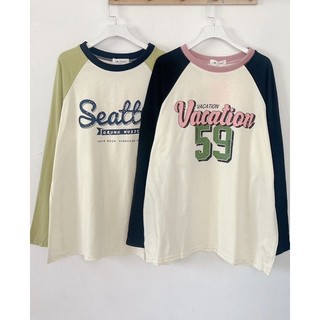 AN665- Áo tay dài raglan phối màu in chữ