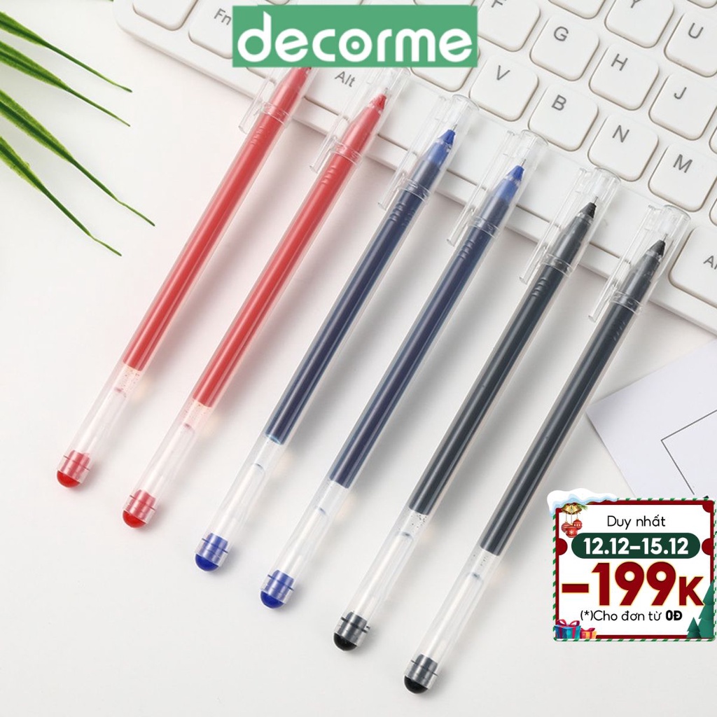 Bút gel basic ống lớn DecorMe Resun 0.5mm bút đen xanh đỏ dupe Muji (lẻ 01 chiếc)
