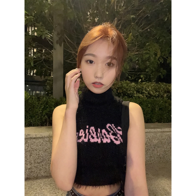 Cocory vn Áo Croptop Sát Nách Lông Nhung In Chữ Thời Trang Mùa Thu Quyến Rũ Cho Nữ