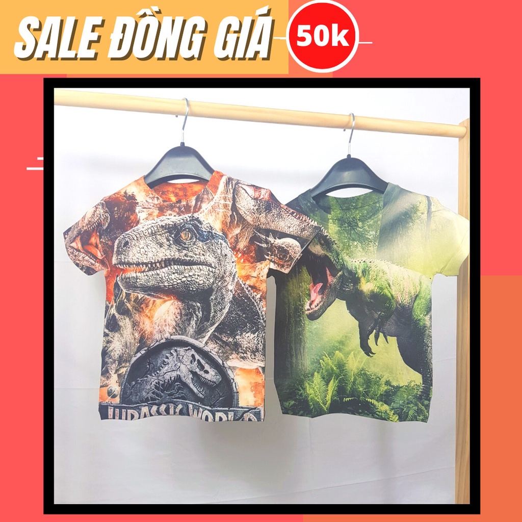 Áo thun lạnh in hình 3D khủng long bé trai cá tính Sale