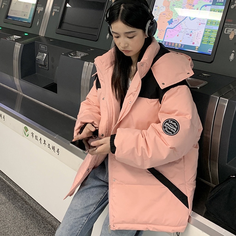 IELGY IELGY Áo Khoác Thể Thao cotton Dáng Rộng Có Nón Trùm Màu Sắc Phù Hợp Giữ Ấm Dành Cho Nữ