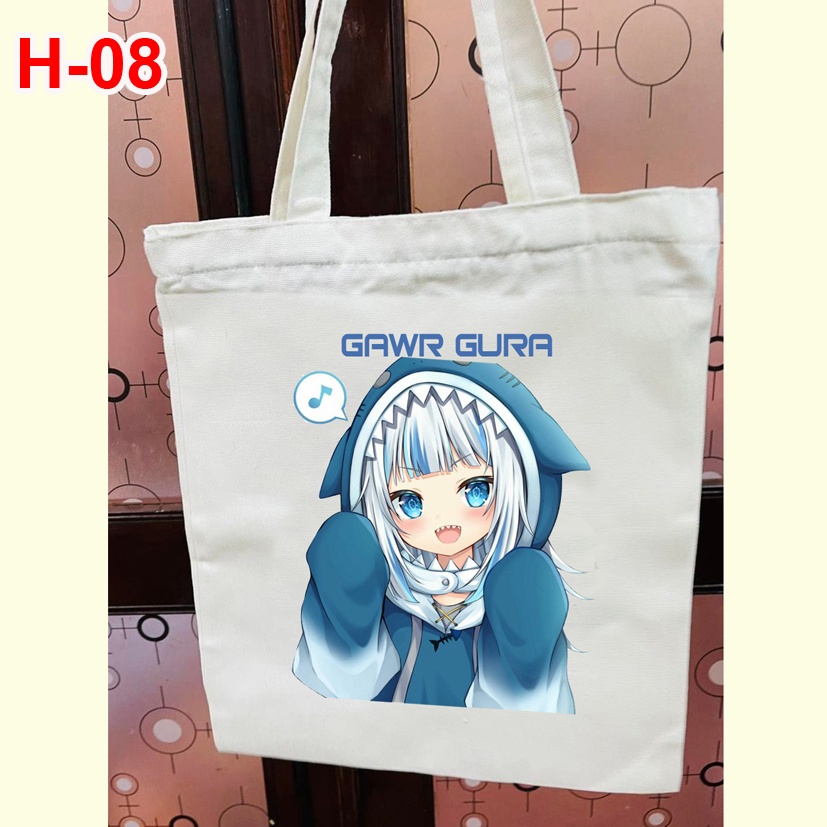 Túi vải tote anime  Hololive Gawr Gura, túi vải canvas anime  Hololive Gawr Gura và in hình theo yêu cầu