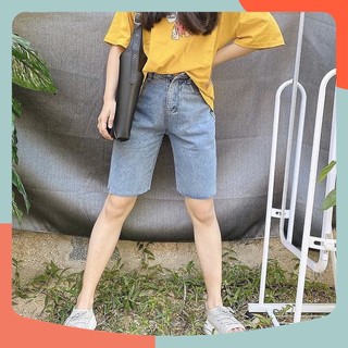 [Bigsize 30-36] Quần Lửng Jean Xanh Nhạt Trơn/ Rách 1 Đùi/ Rách 1 Sườn Sau, Lưng Cao, Không Giãn