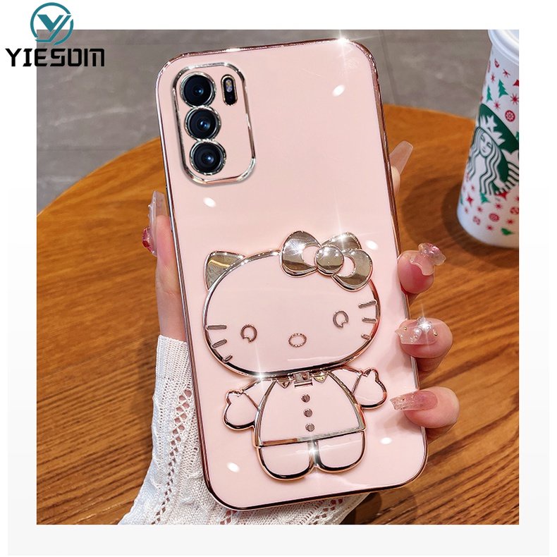 Ốp Điện Thoại Silicone Mềm Chống Sốc Có Giá Đứng In Hình Hello Kitty Hoạt Hình Cho OPPO Reno 6 6Z 5 4 5F 4F 2F 4G 5G