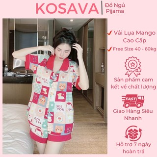 Đồ ngủ pijama đùi cổ sen họa tiết cute dễ thương chất liệu lụa mango cao cấp KOSAVA