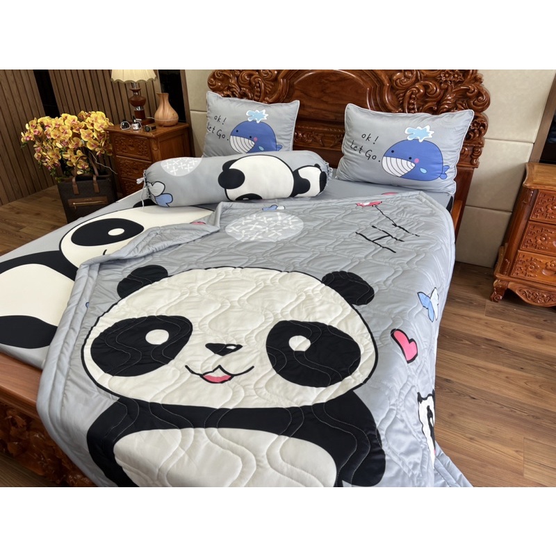Bộ ga gối gấu panda , gấu trúc hoạt hình siêu cưng thun lạnh 5D cao cấp nhận may đủ kích thước