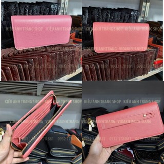 Ví clutch cầm tay 1 khóa kéo da bò miu hạt-bóp cầm tay nữ màu hồng da thật 100% -katclhk012-vidakieuanhtrang