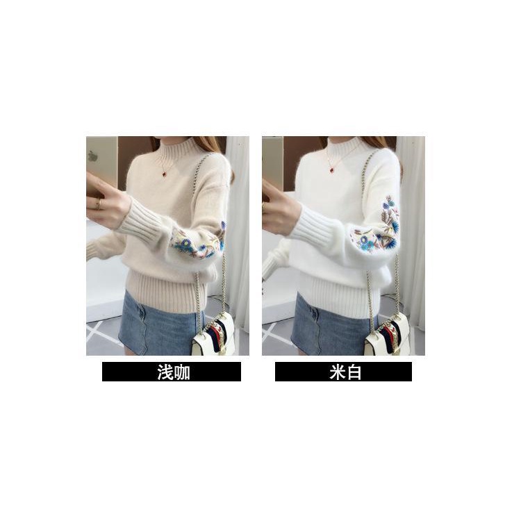 Áo Sweater Dệt Kim Cổ Lọ Thêu Hoa Thời Trang Thu Đông Cho Nữ