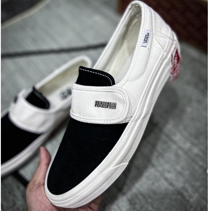 Giày Vans Slip On Strap Fear Of God, Vans Slip On Fear Of God Off White đen trắng hot tren 2022 size 36-43