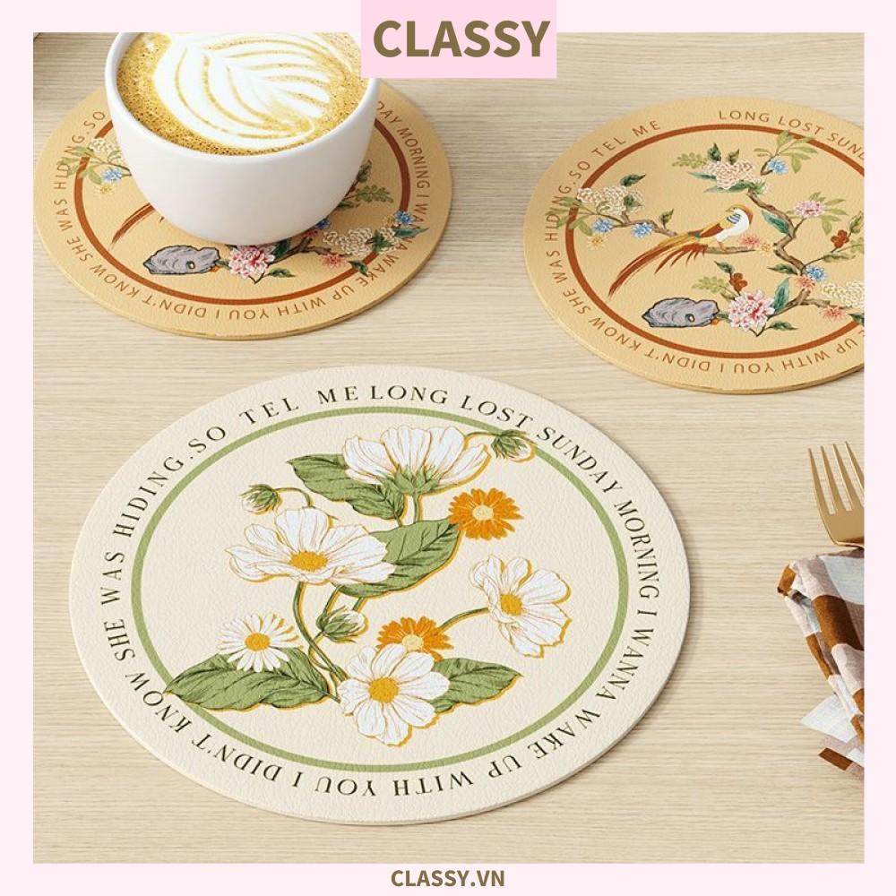 Miếng lót đế ly Classy, lót đế cốc bằng da thấm hút tốt, nhiều họa tiết PK1512