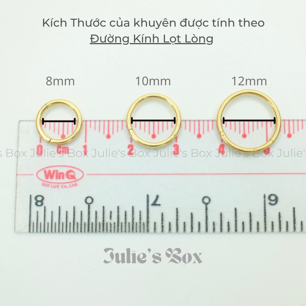 [1 CHIẾC]  [MỎNG NHẤT] Khuyên Tai HOOP Tròn VÀNG Dày 1.2MM Xỏ Nam Nữ Unisex Titanium Julies Box 66 Không Ngứa Không Gỉ