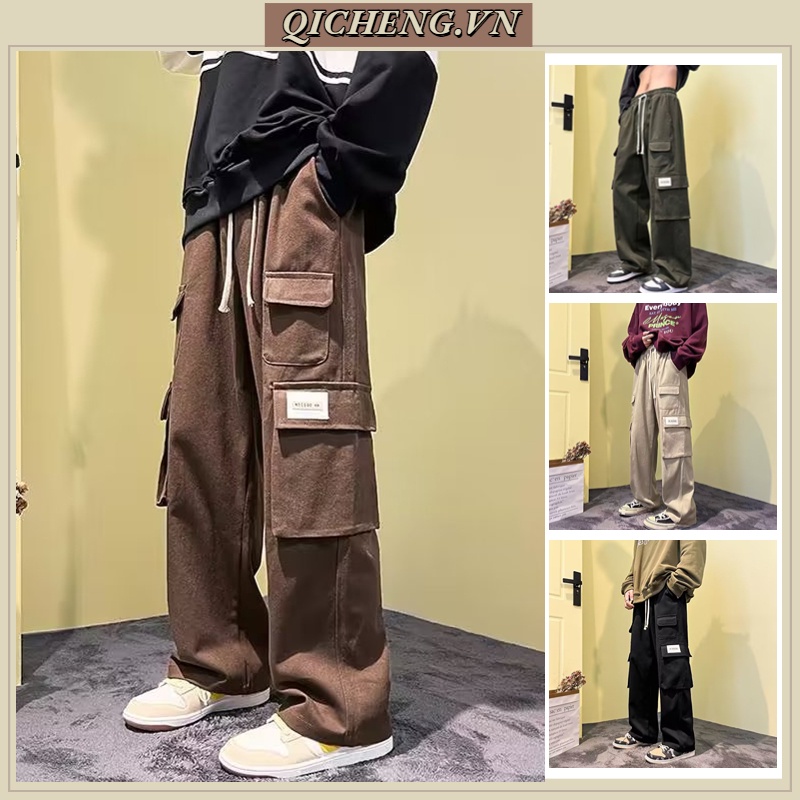 Quần túi hộp nam Dáng Suông Phối Túi Cá Tính quần túi hộp nữ Thời Trang cargo pants Unisex Phong Cách Hàn Quốc quần ống rộng