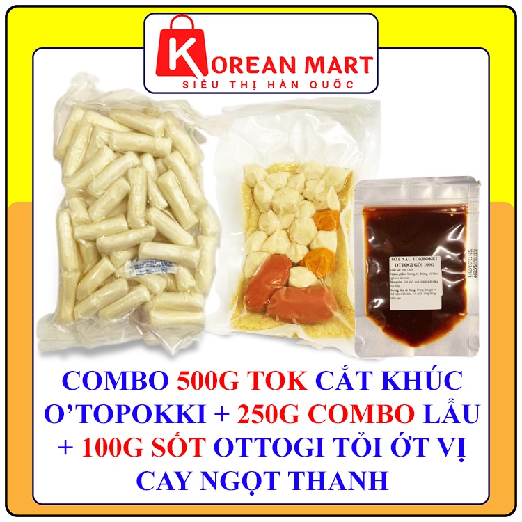 Combo 500g bánh gạo cắt khúc gói trắng + 250g combo gồm xúc cich, chả cá, cá viên + 100g sốt nấu tokbokki