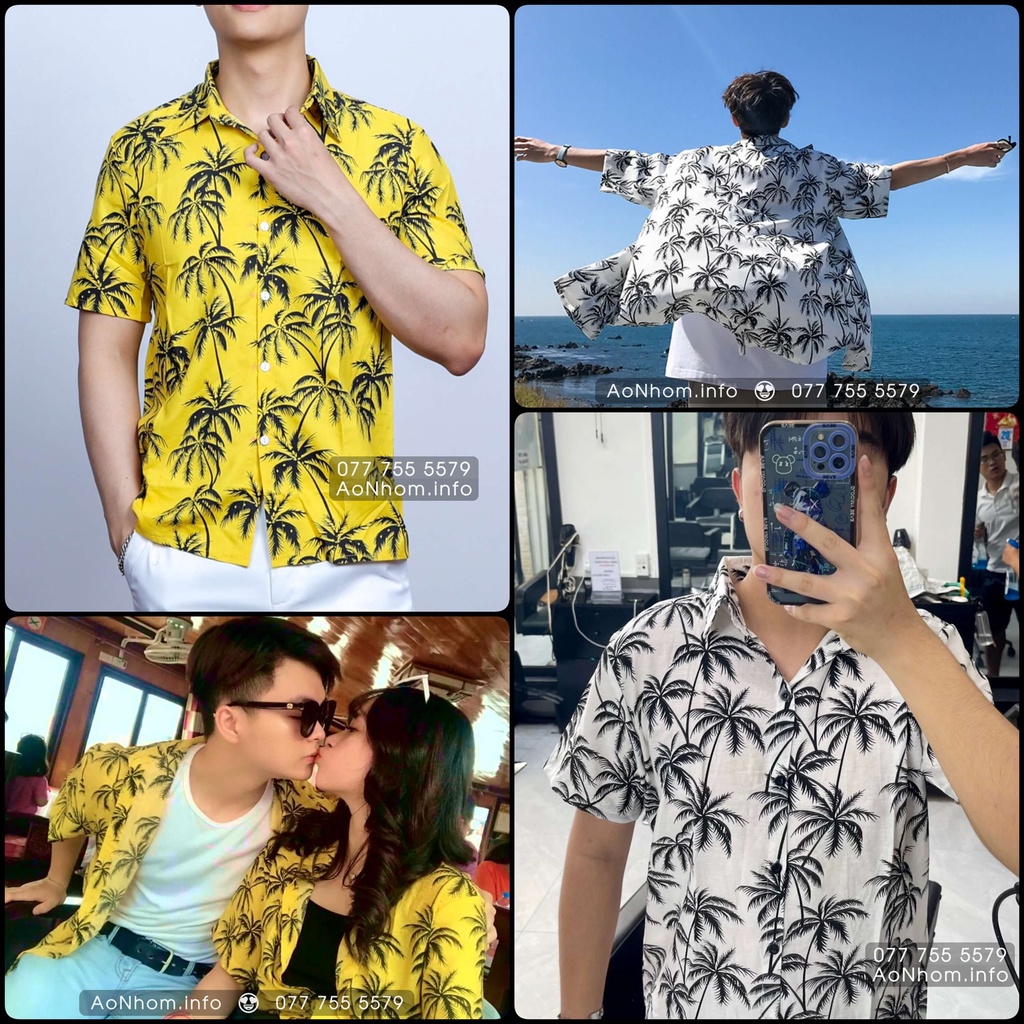 Áo Sơ Mi Đi Biển Họa Tiết Hoa Lá Vải Đũi Tơ Thoáng Mát ★ Cây dừa