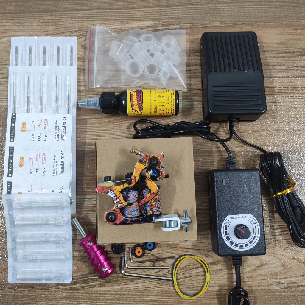 Full Combo bộ 1 máy xăm học viên WORM HOLE + phụ kiện