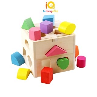 Hộp thả các khối hình học cho bé rèn luyện kỹ năng từ 6 tháng tuổi trở lên bằng gỗ BeThongMinh