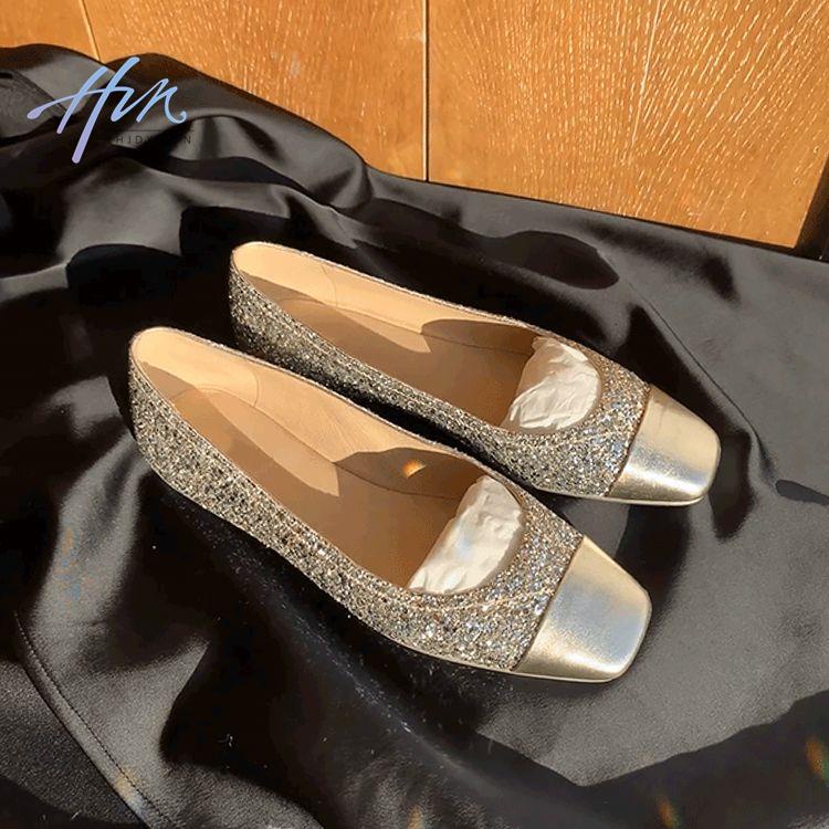 Giày Búp Bê Mũi Vuông Đính Kim Sa Lấp Lánh Màu Sắc Thời Trang Mùa Xuân 2022