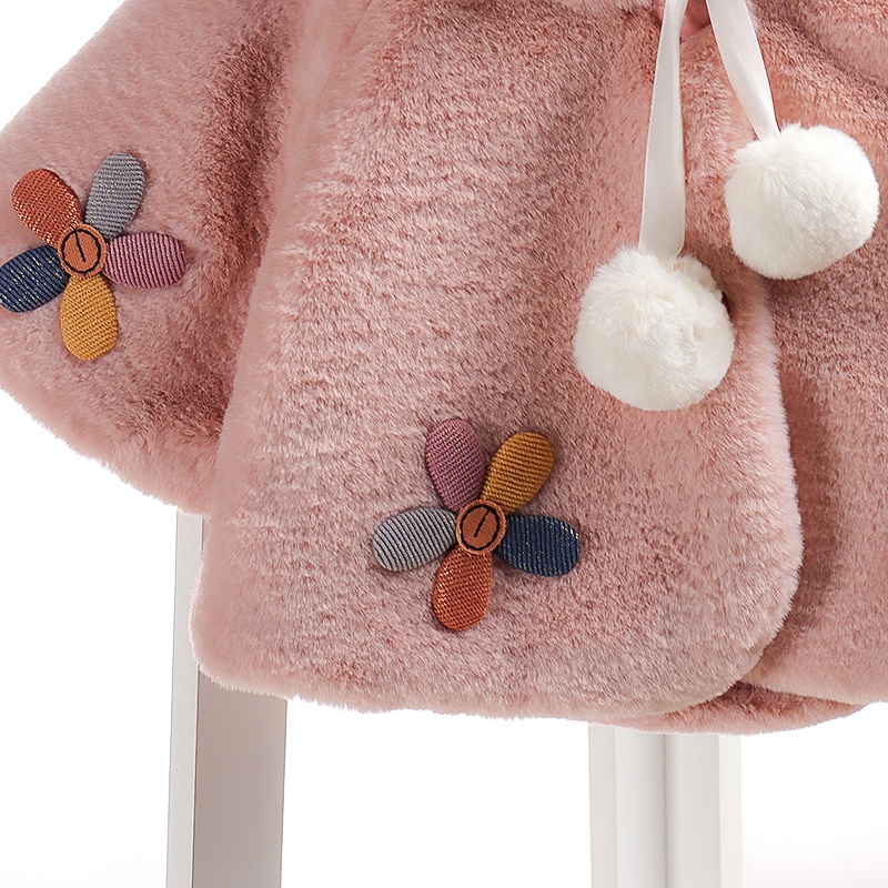 Áo Choàng Áo Khoác Lông Thỏ Cho Bé Thêu Hoa Ngũ Sắc Kiểu Dáng Tai Thỏ Đáng Yêu Ấm Áp AK3478