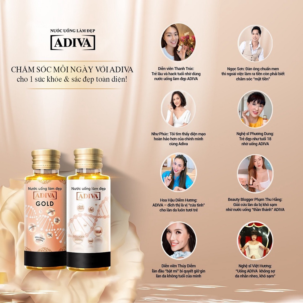 Nước Uống Làm Đẹp Collagen ADIVA Gold 14 lọ Tặng 1 chai Sữa Tắm ADIVA Sweet Memories 400ml