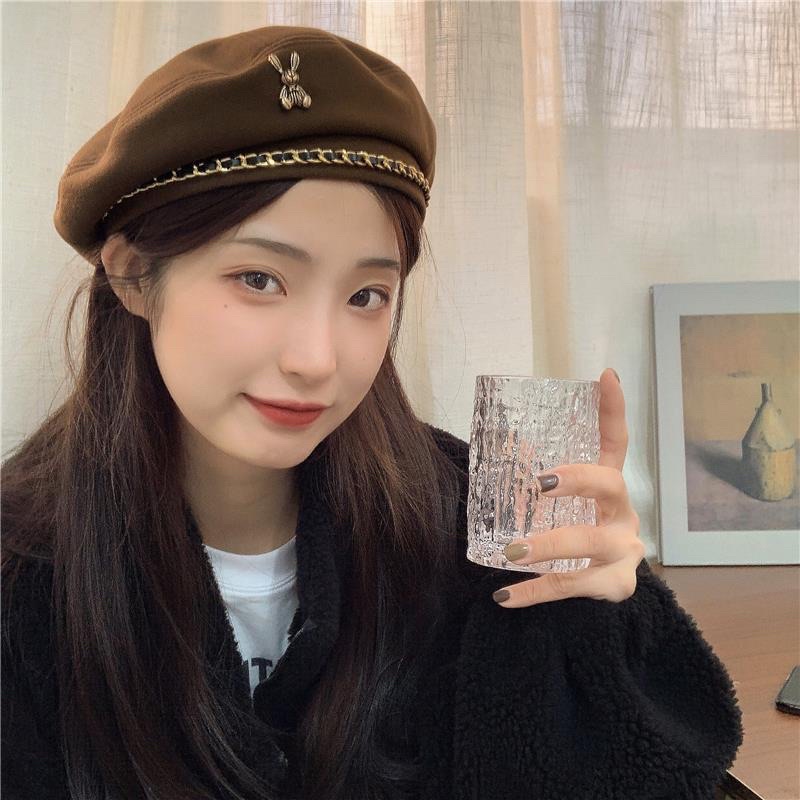 Mũ Beret, mũ nồi len họa tiết gấu phong cách Nhật Bản, thời trang thu đông cho nữ