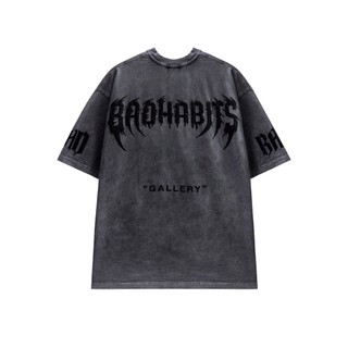Áo thun bad habits label wash unisex, tee phông tay lỡ local brand bad habit bóng tối full tag nam nữ sato shop