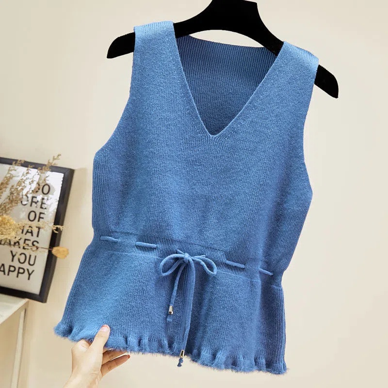 Áo Dệt Kim Sát Nách Dáng Ôm Thời Trang Xuân Thu Phong Cách Hàn Quốc Cho Nữ Size 40-80kg