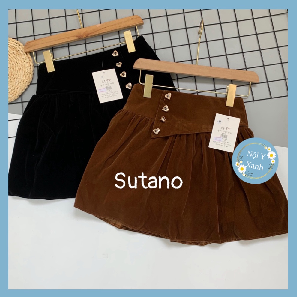 Chân váy nữ xòe nhung kèm theo khuy con tim hotrend xa hoa CV82 Nội Y Xanh hot trend thu đông ấm áp