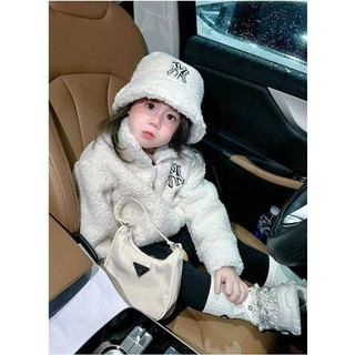 Set áo khoác lông cừu trắng tặng kèm mũ lông chất siêu mềm ấm