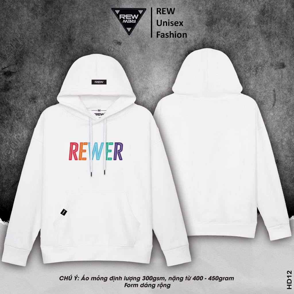 Áo hoodie local brand REW - Áo Hoodie Mỏng Định Lượng mặc mùa hè form rộng Unisex dành cho cả nam và nữ màu trắng
