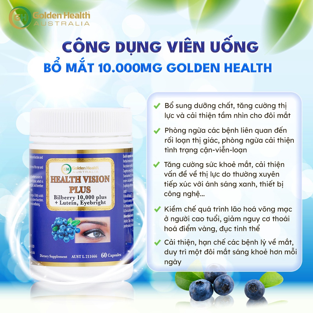 [GOLDEN HEALTH] Viên uống bổ mắt - Health Vison Plus 10000mg