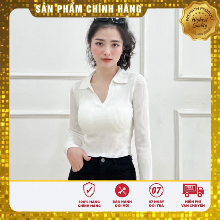 Áo len nữ VM Shop form crotop dài tay cổ bẹ trơn trang điểm ulzzang ALU00066