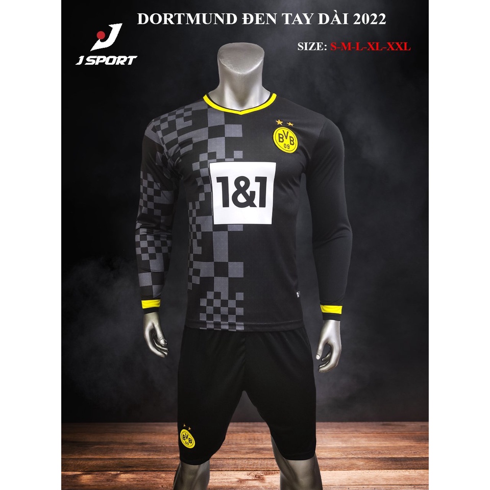 Áo đá bóng, đồ đá banh, áo mẫu CLB Dormund Đen tay dài mới nhất 2022 - Chất thun lạnh cao cấp, bền, thoáng