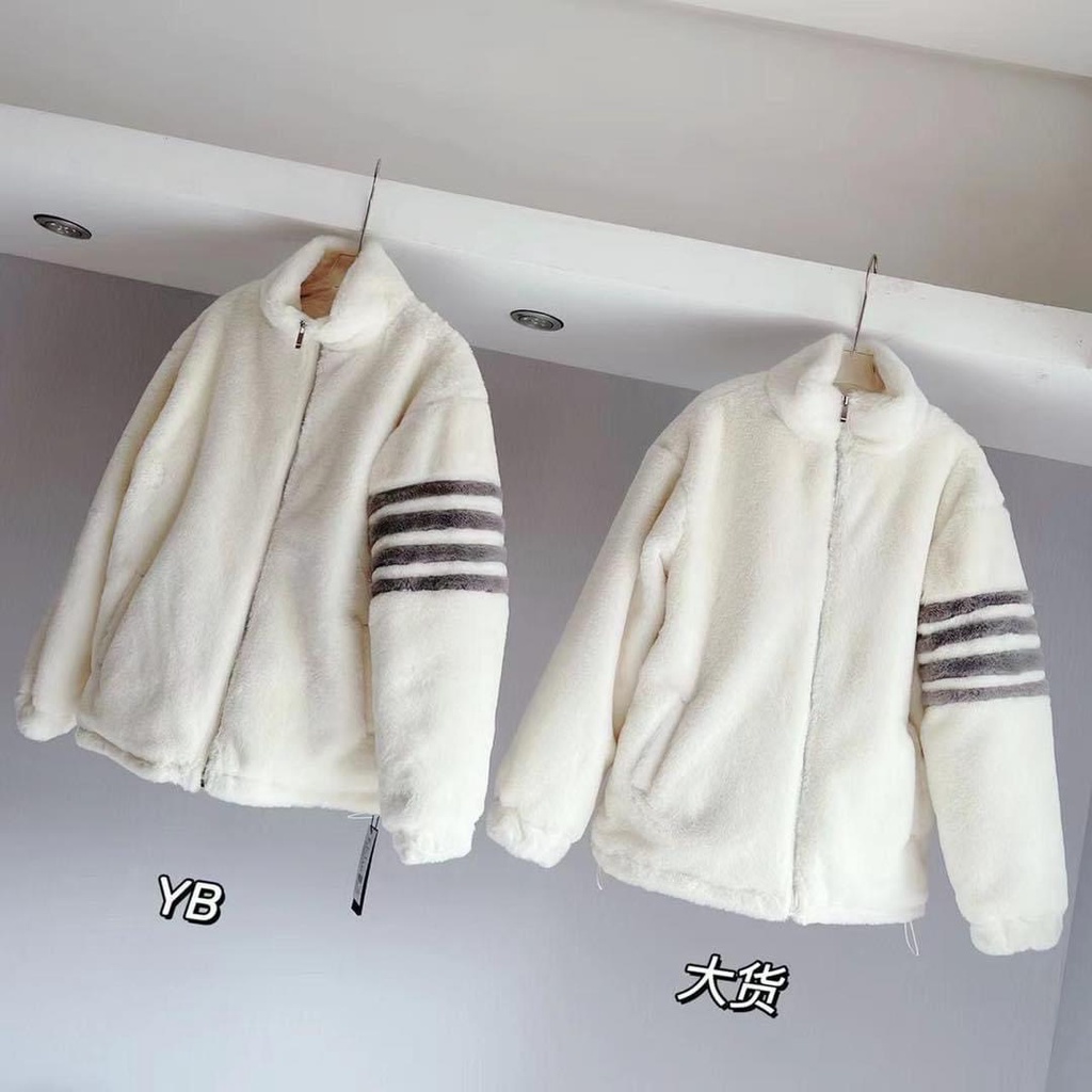 Áo Khoác Lông Cừu 2 Lớp Dày Dặn Phối Kẻ Sọc Tay, Phong Cách Trẻ Trung Năng Động Fom Nam Nữ Trend
